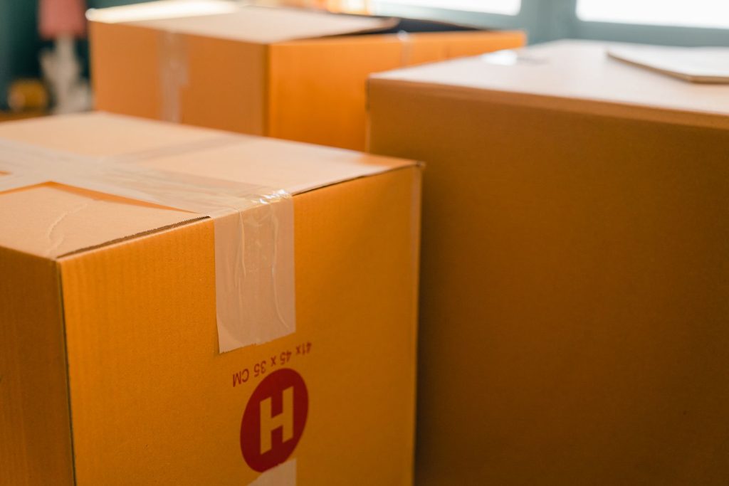 Packed boxes prepared for self storage in Manchester