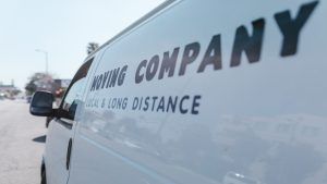 Removals van parked on a residential street